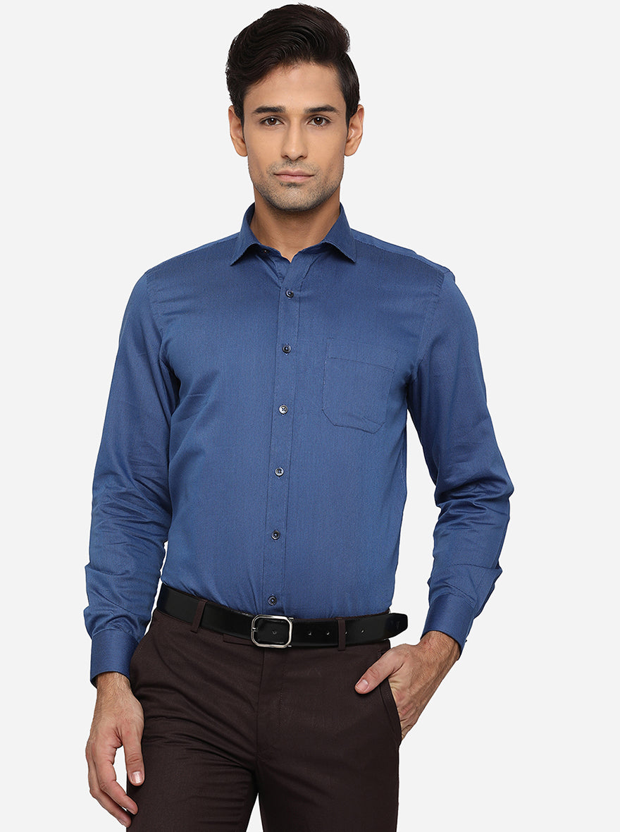 Blue Solid Regular Fit Formal Shirt | Greenfibre