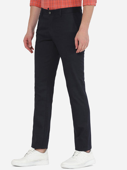 Navy Blue Solid Super Slim Fit Casual Trouser | Greenfibre