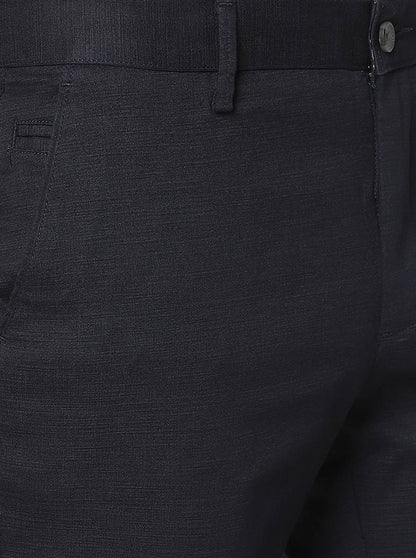 Navy Blue Solid Super Slim Fit Casual Trouser | Greenfibre