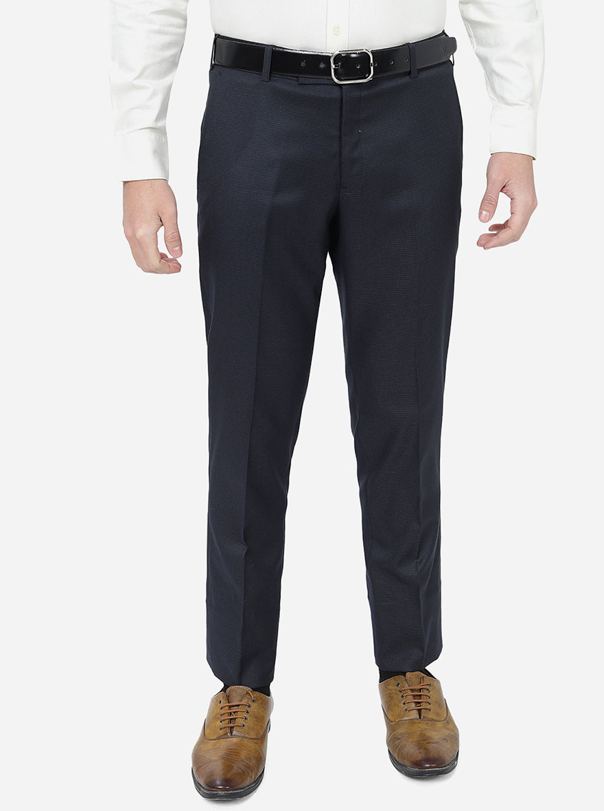 Navy Blue Checked Super Slim Fit Formal Trouser | JadeBlue Youth