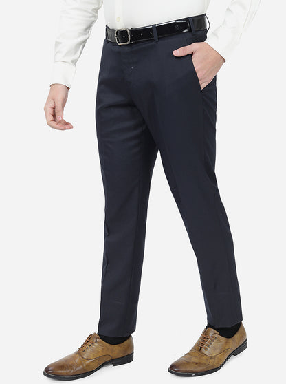 Navy Blue Checked Super Slim Fit Formal Trouser | JadeBlue Youth