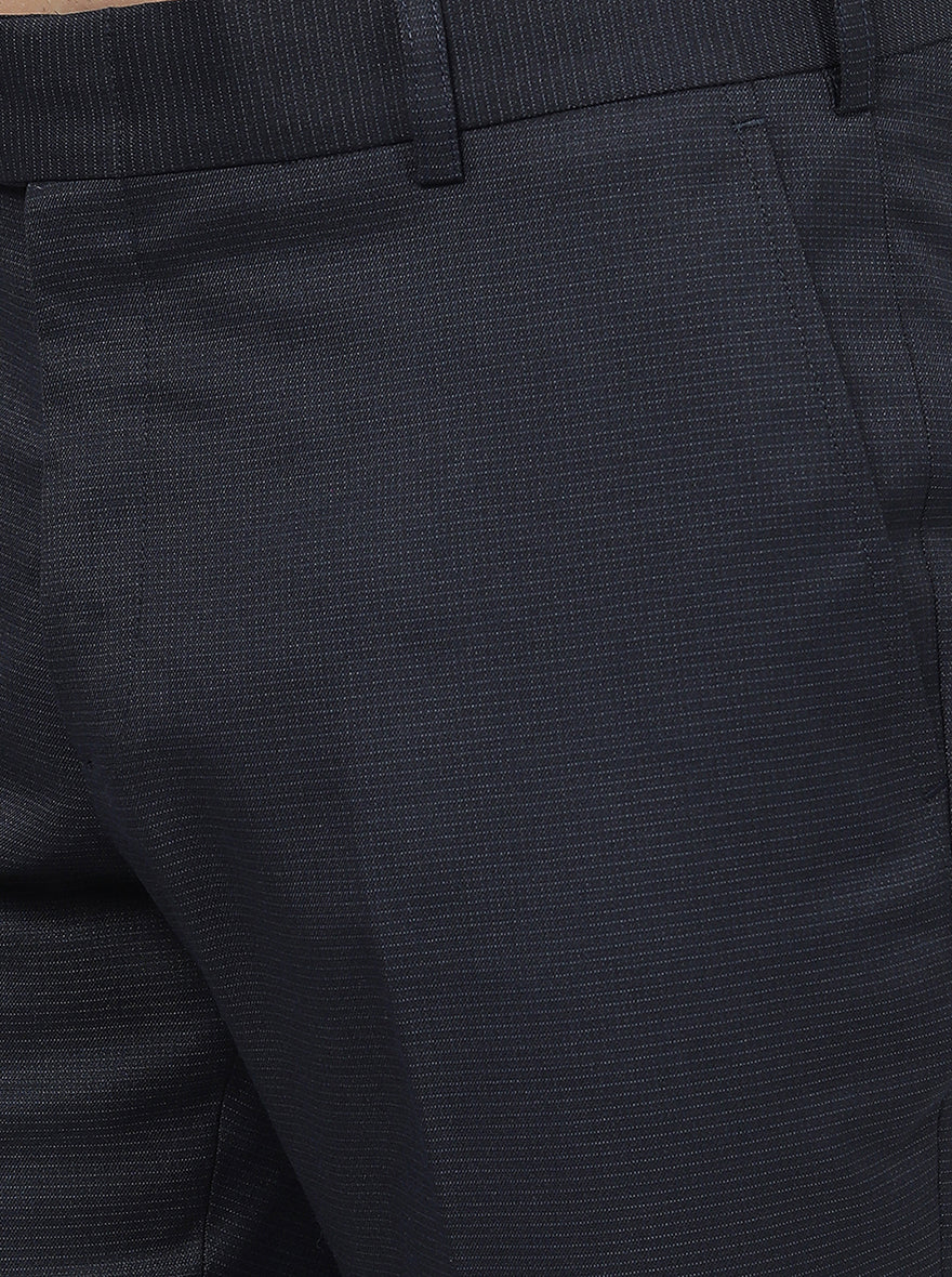 Navy Blue Checked Super Slim Fit Formal Trouser | JadeBlue