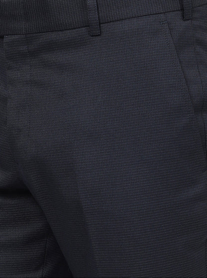 Navy Blue Checked Super Slim Fit Formal Trouser | JadeBlue Youth