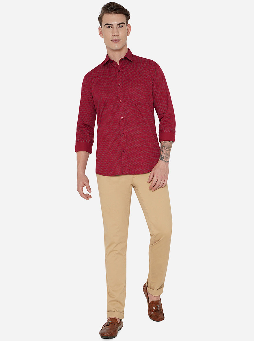 Beige Solid Uno Fit Casual Trouser | JadeBlue
