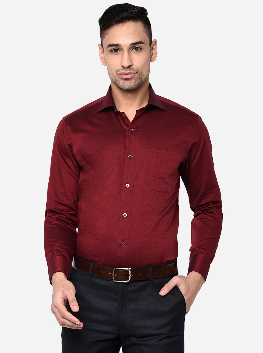 Maroon Solid Slim Fit Formal Shirt | Metal