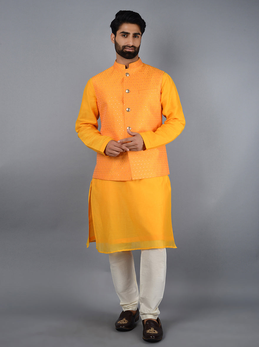 Tangerine Yellow Bandhgala Jacket | TULA