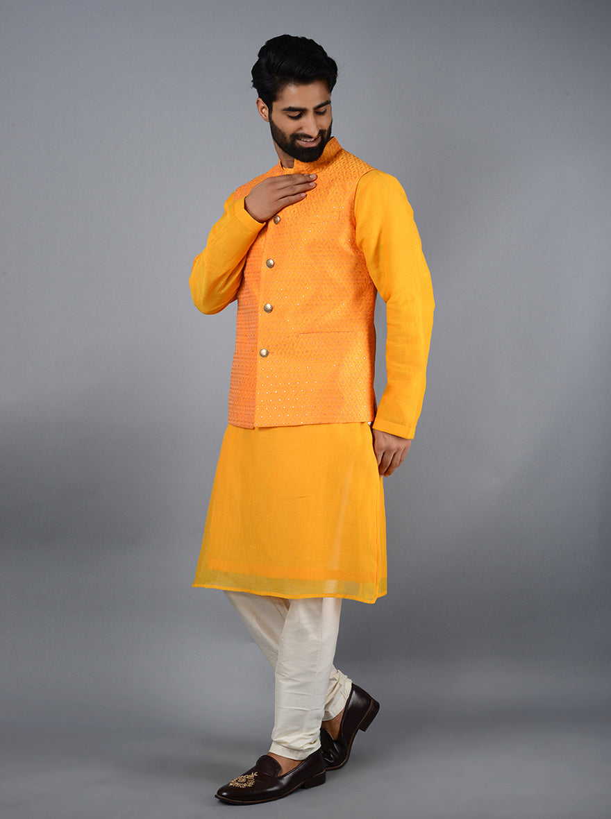 Tangerine Yellow Bandhgala Jacket | TULA