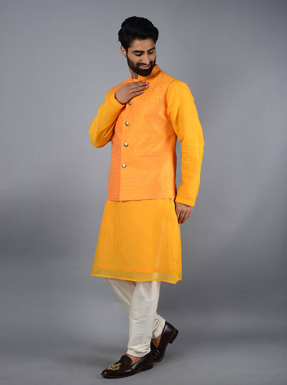 Tangerine Yellow Bandhgala Jacket | TULA