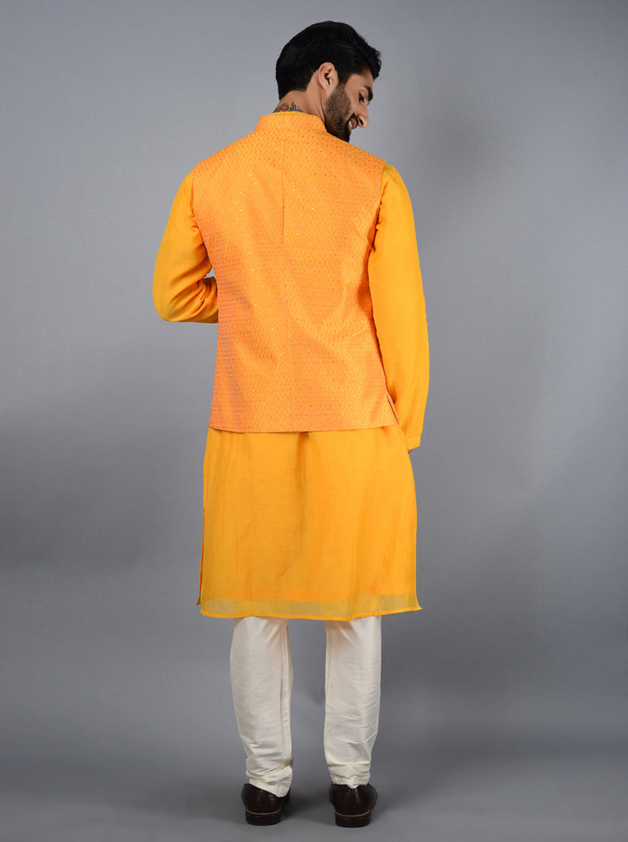 Tangerine Yellow Bandhgala Jacket | TULA