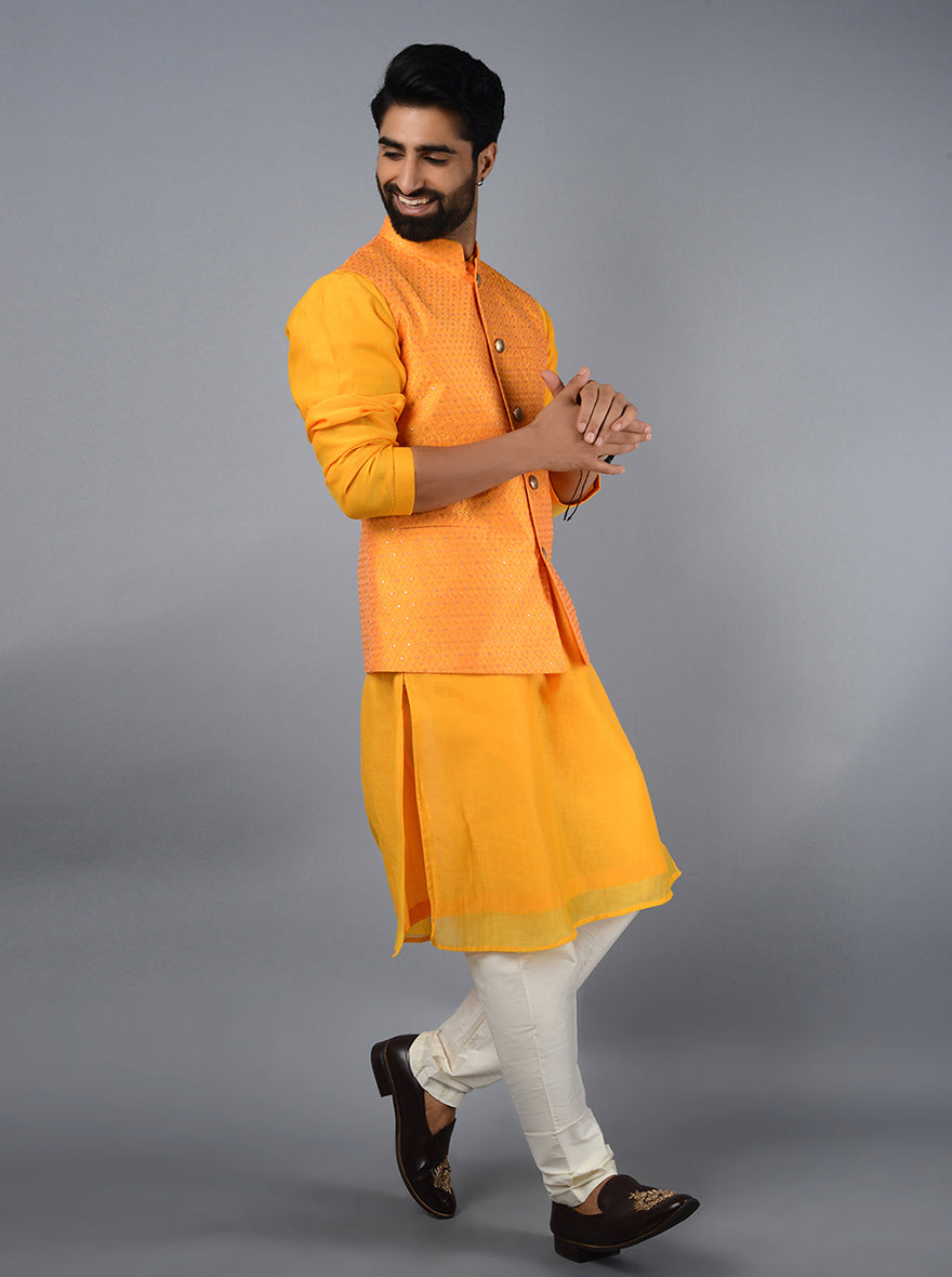 Tangerine Yellow Bandhgala Jacket | TULA