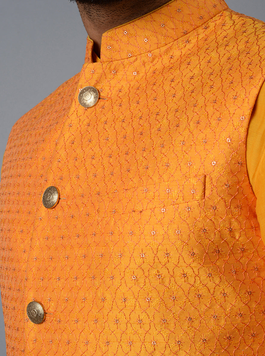 Tangerine Yellow Bandhgala Jacket | TULA