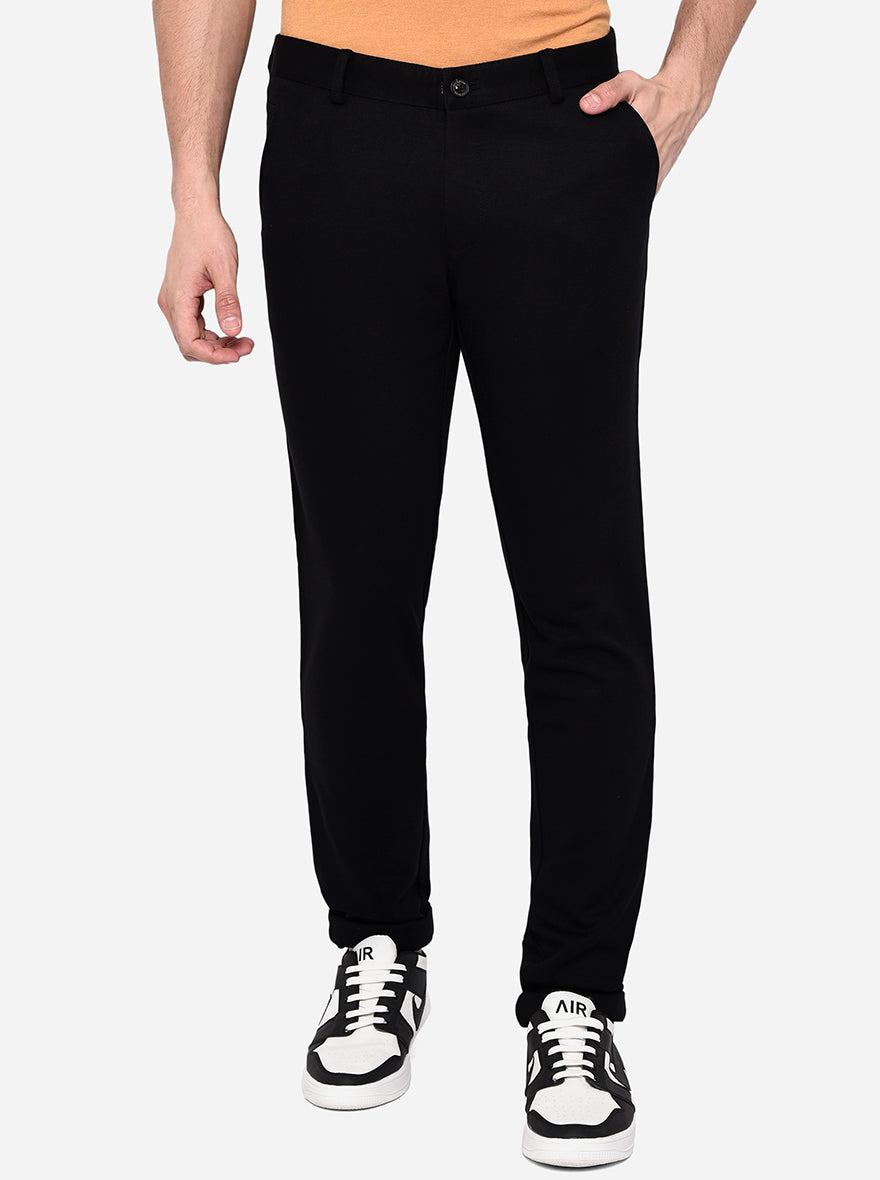 Black Solid Venice Fit Casual Trouser | JadeBlue