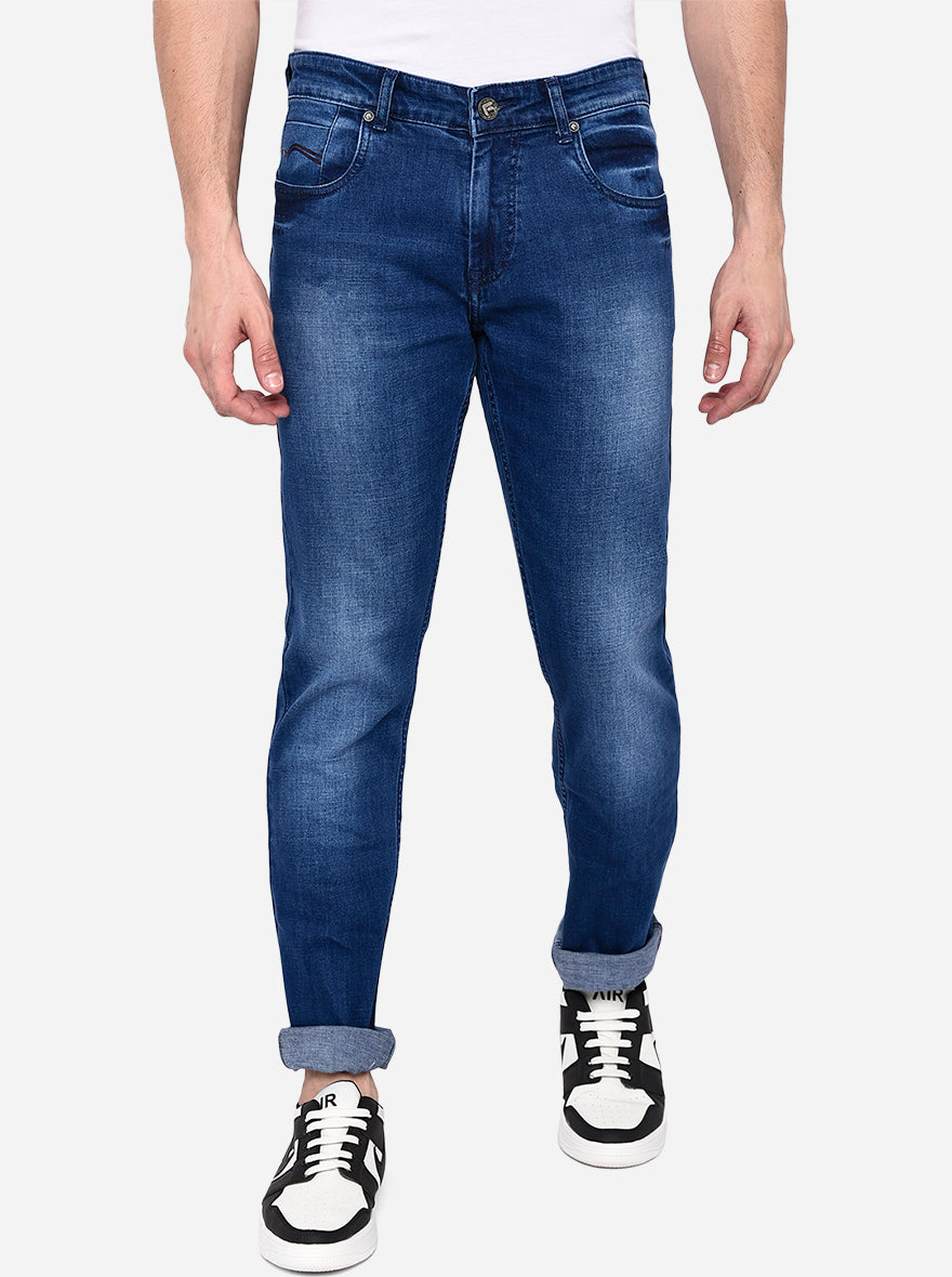 Mid Blue Solid Narrow Fit Jeans | Greenfibre