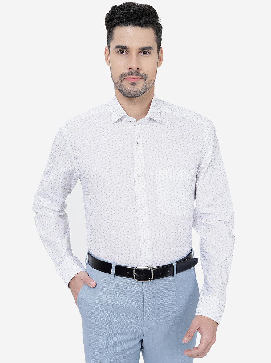 White Printed Regular Fit Formal Shirt | Greenfibre