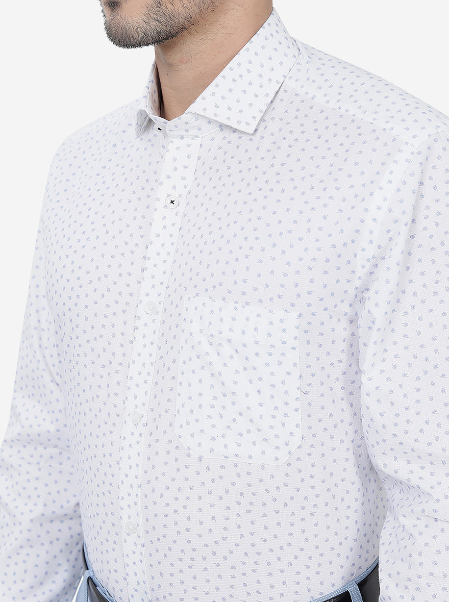 White Printed Regular Fit Formal Shirt | Greenfibre