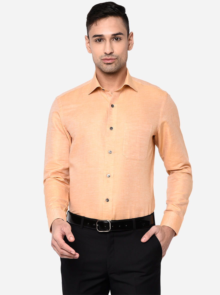 Light Orange Solid Slim Fit Formal Shirt | Metal