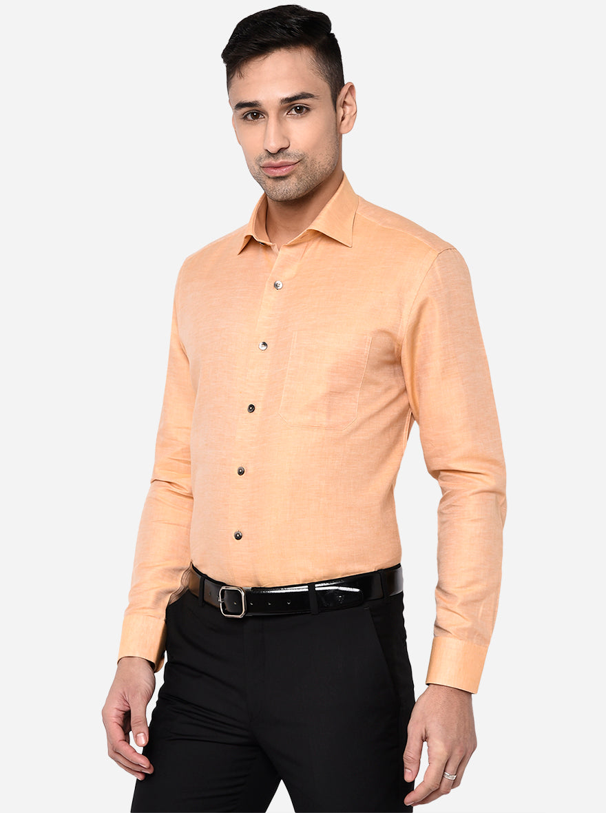 Light Orange Solid Slim Fit Formal Shirt | Metal