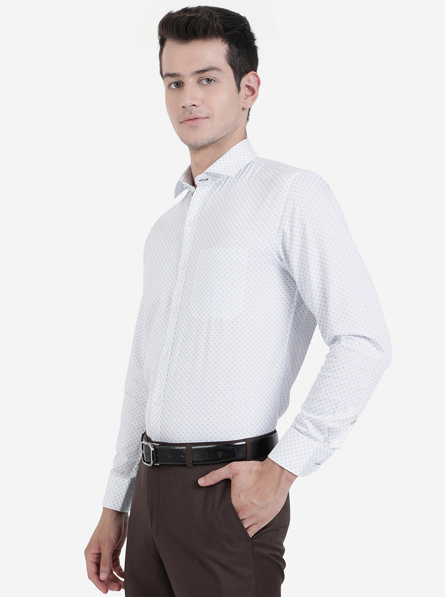 White & Blue Printed Slim Fit Formal Shirt | Greenfibre