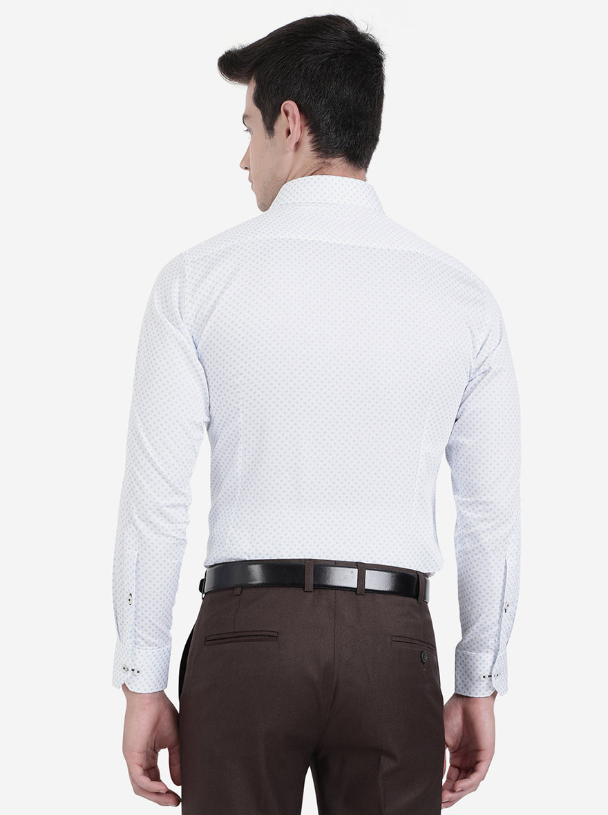 White & Blue Printed Slim Fit Formal Shirt | Greenfibre