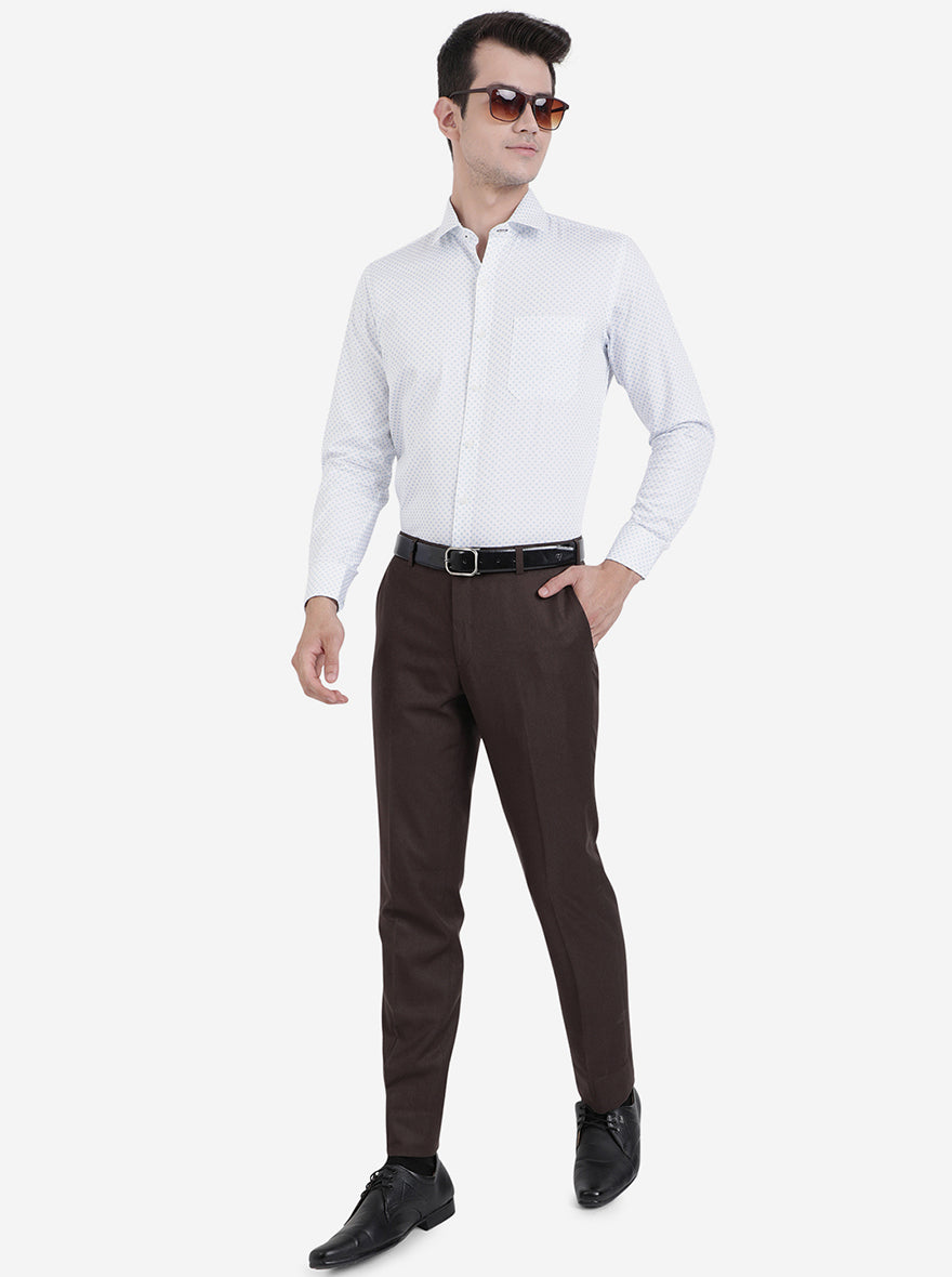 White & Blue Printed Slim Fit Formal Shirt | Greenfibre