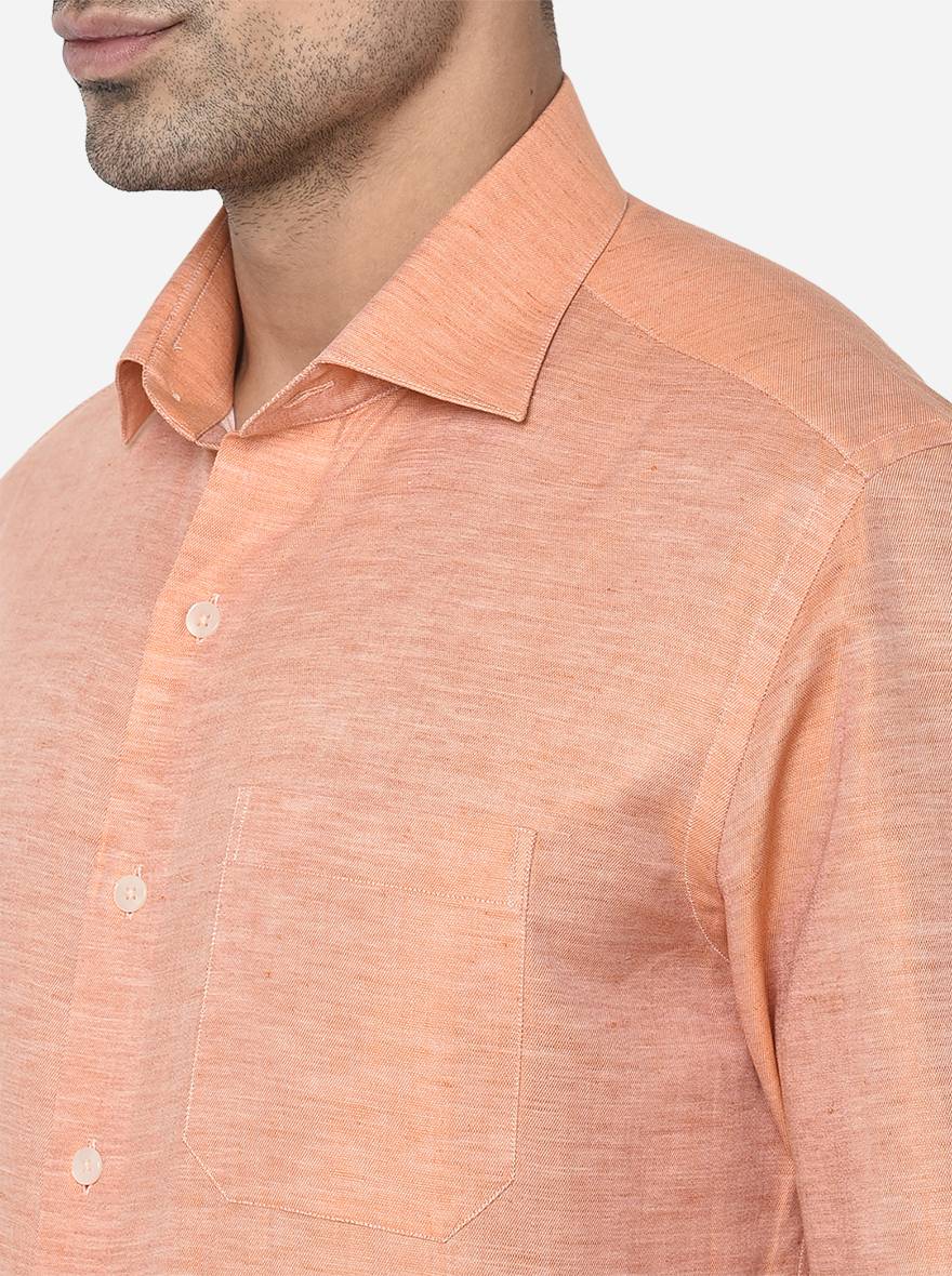 Orange Solid Slim Fit Formal Shirt | Metal