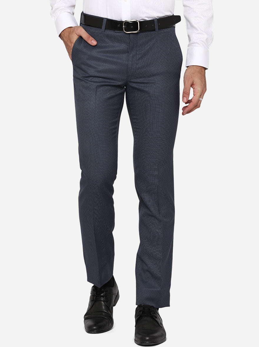 Navy Blue Solid Slim Fit Formal Trouser | Greenfibre