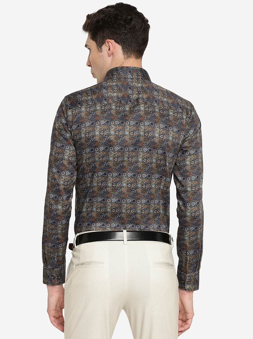 Blue Printed Slim Fit Party Wear Shirt | JB Studio