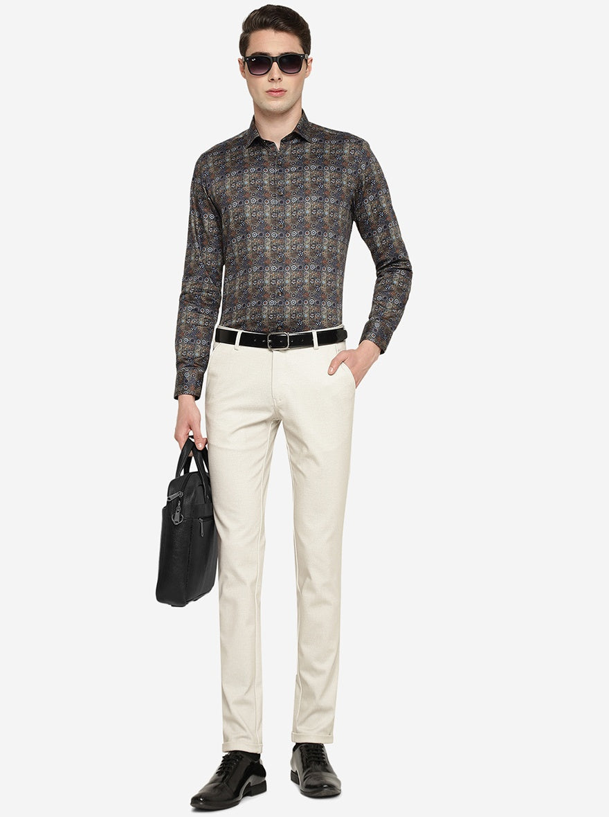 Blue Printed Slim Fit Party Wear Shirt | JB Studio