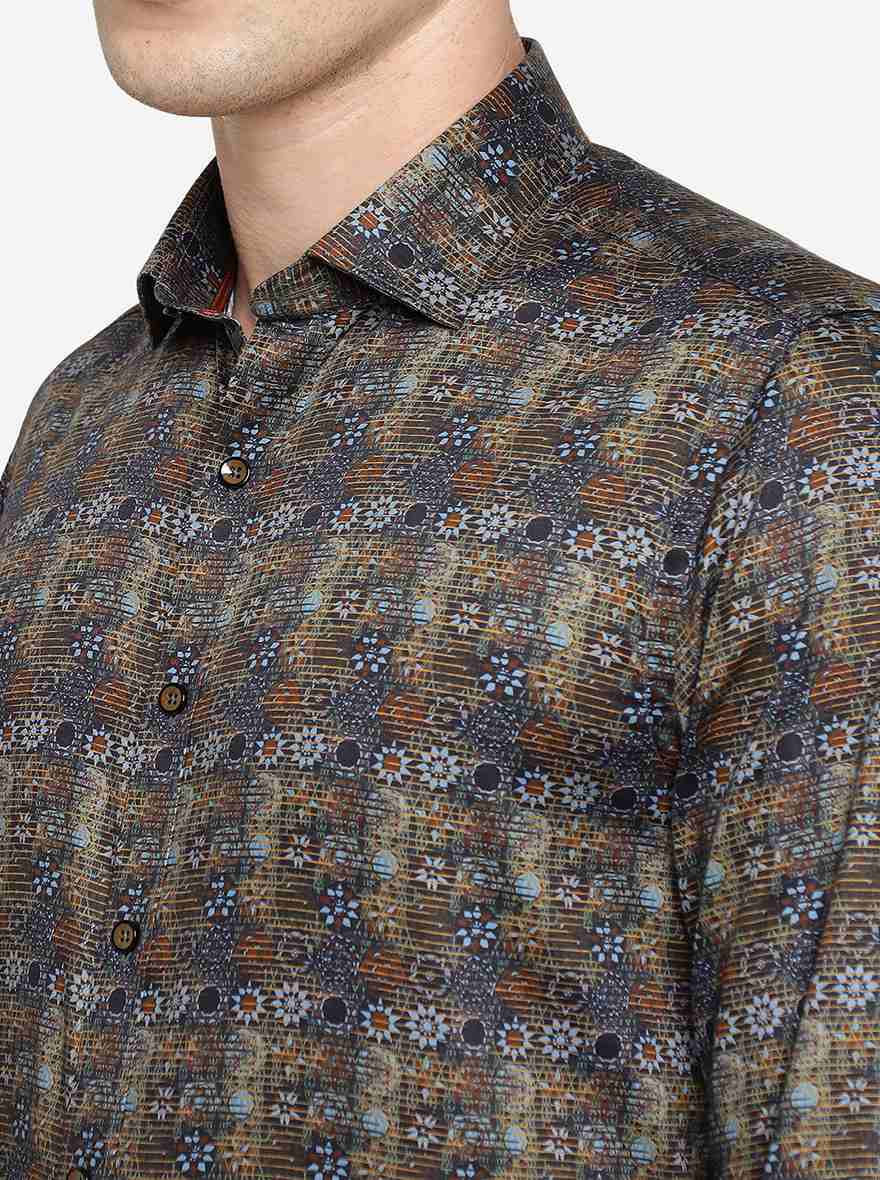 Blue Printed Slim Fit Party Wear Shirt | JB Studio