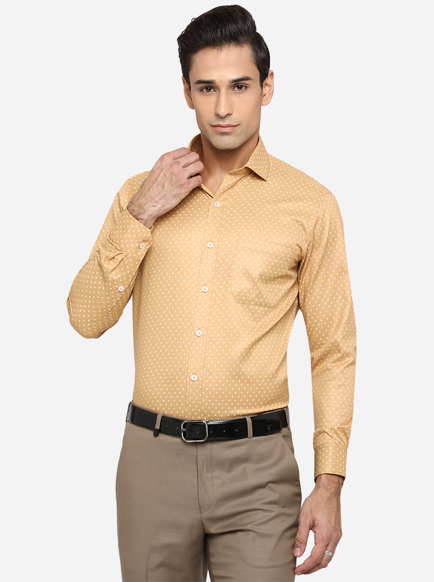 Mustard Yellow Printed Slim Fit Formal Shirt | Greenfibre