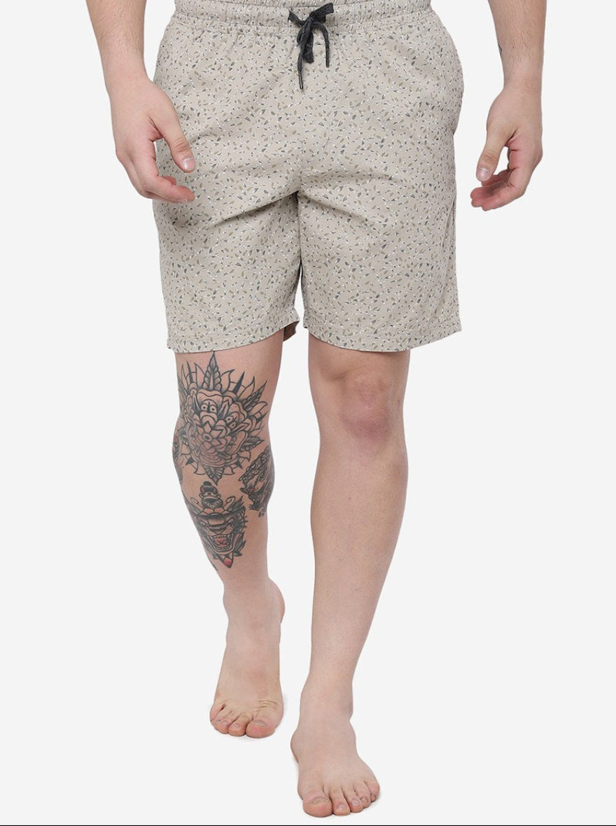 Beige Printed Regular Fit Shorts | JadeBlue