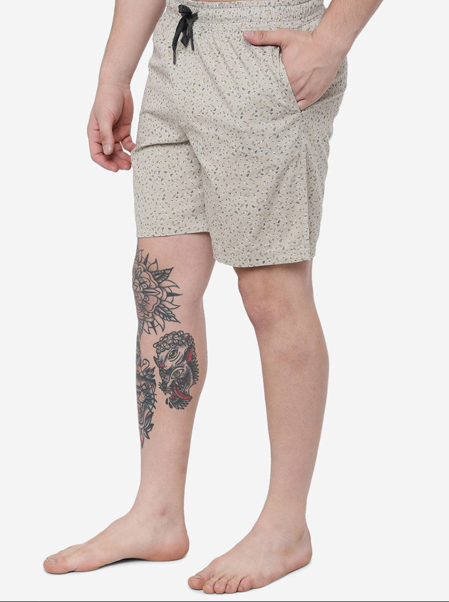 Beige Printed Regular Fit Shorts | JadeBlue
