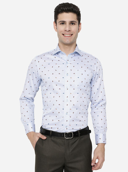 Light Blue Printed Slim Fit Formal Shirt | Metal