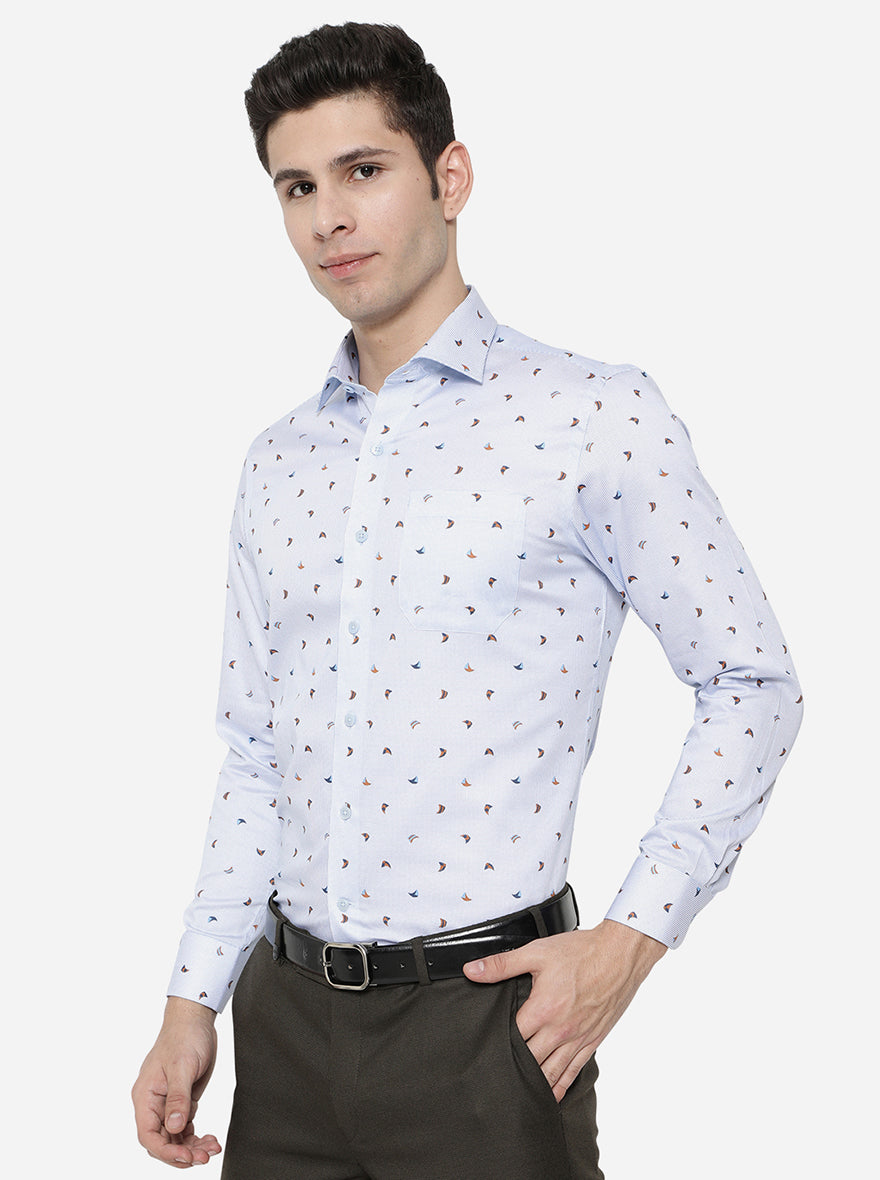 Light Blue Printed Slim Fit Formal Shirt | Metal