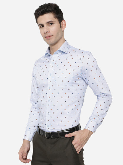 Light Blue Printed Slim Fit Formal Shirt | Metal