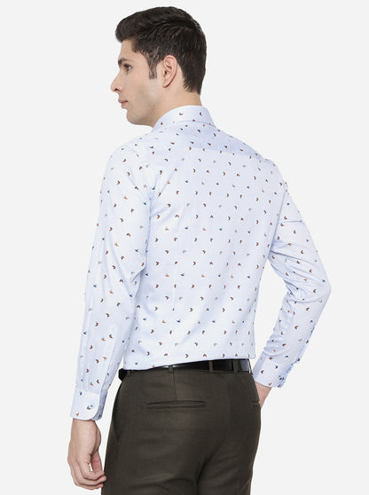Light Blue Printed Slim Fit Formal Shirt | Metal