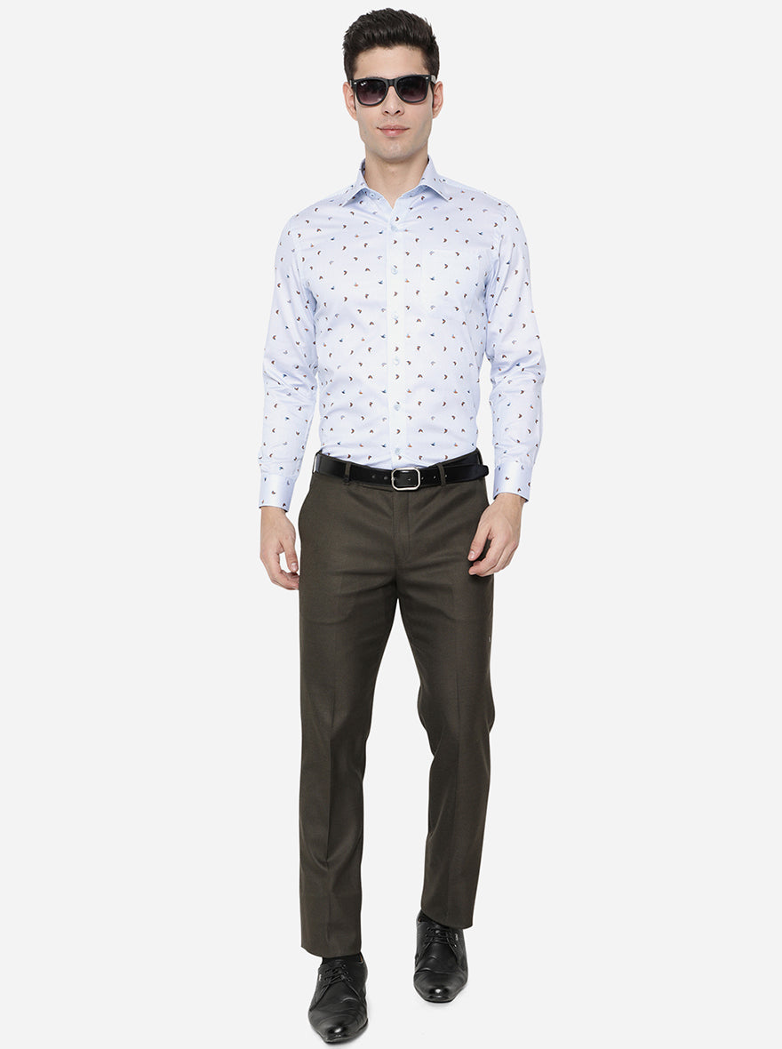 Light Blue Printed Slim Fit Formal Shirt | Metal