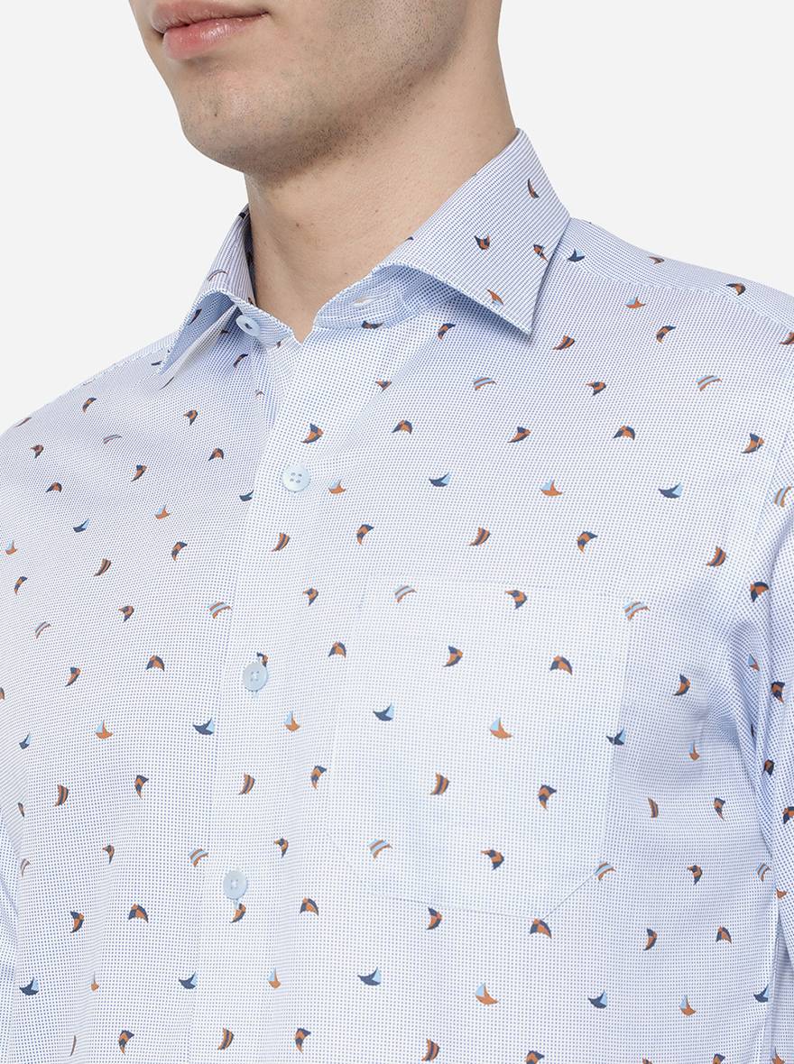 Light Blue Printed Slim Fit Formal Shirt | Metal
