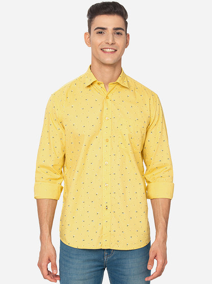 Lemon Yellow Printed Slim Fit Casual Shirt | Greenfibre