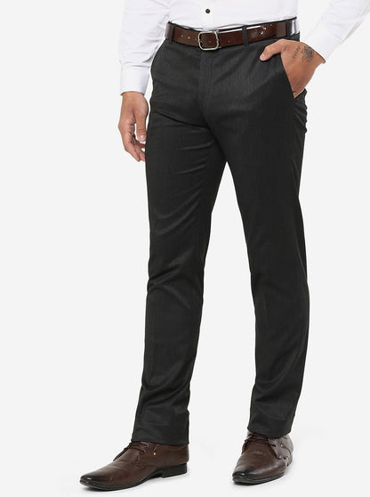 Grey Solid Slim Fit Formal Trouser | Metal