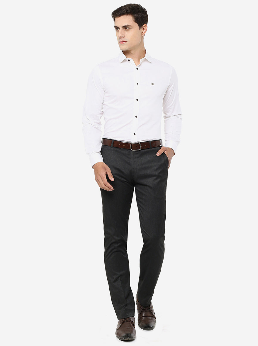 Grey Solid Slim Fit Formal Trouser | Metal