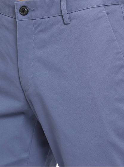 Crown Blue Solid Uno Fit Casual Trouser | JadeBlue