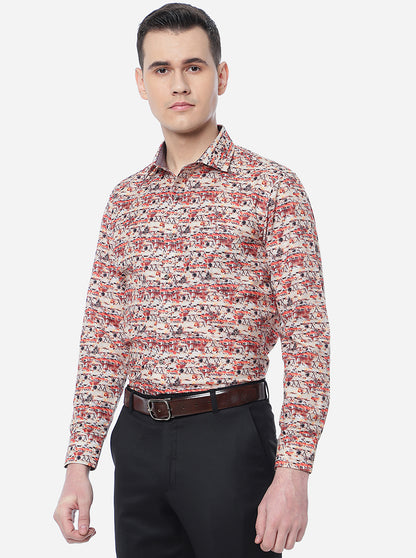 Orange Printed Slim Fit Party Wear Shirt | Greenfibre
