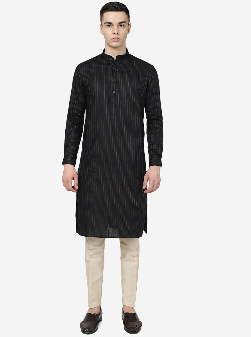 Charcoal Black Checked Regular Fit Modi Kurta | JadeBlue
