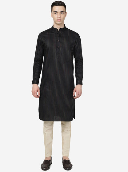 Charcoal Black Checked Regular Fit Modi Kurta | JadeBlue