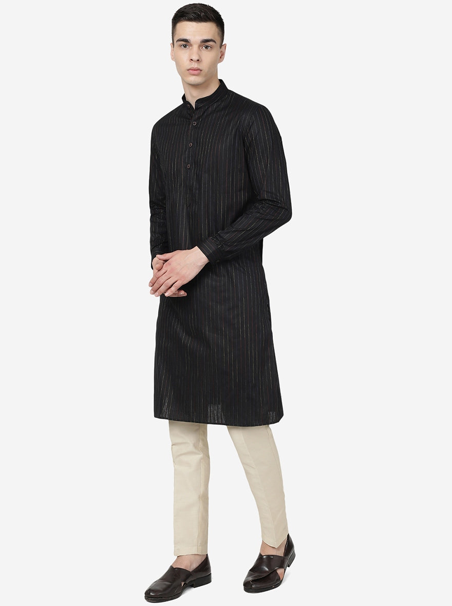 Charcoal Black Checked Regular Fit Modi Kurta | JadeBlue
