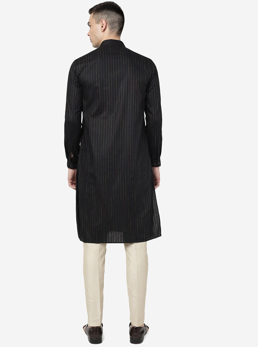 Charcoal Black Checked Regular Fit Modi Kurta | JadeBlue