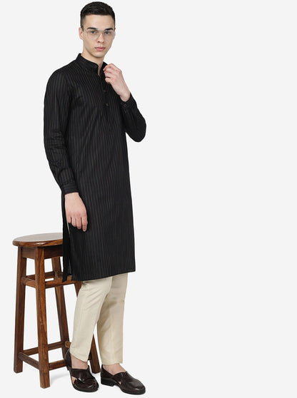 Charcoal Black Checked Regular Fit Modi Kurta | JadeBlue