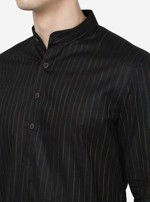 Charcoal Black Checked Regular Fit Modi Kurta | JadeBlue