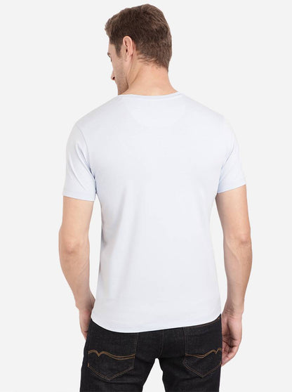 Powder Blue Printed Slim Fit T-Shirt | JadeBlue